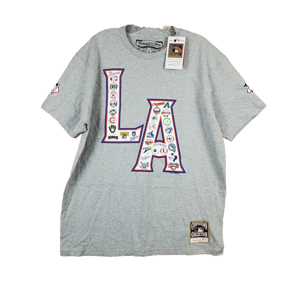 Mitchell & Ness T-Shirt Mens Large Gray LA All Over Print Los Angeles Dodgers
